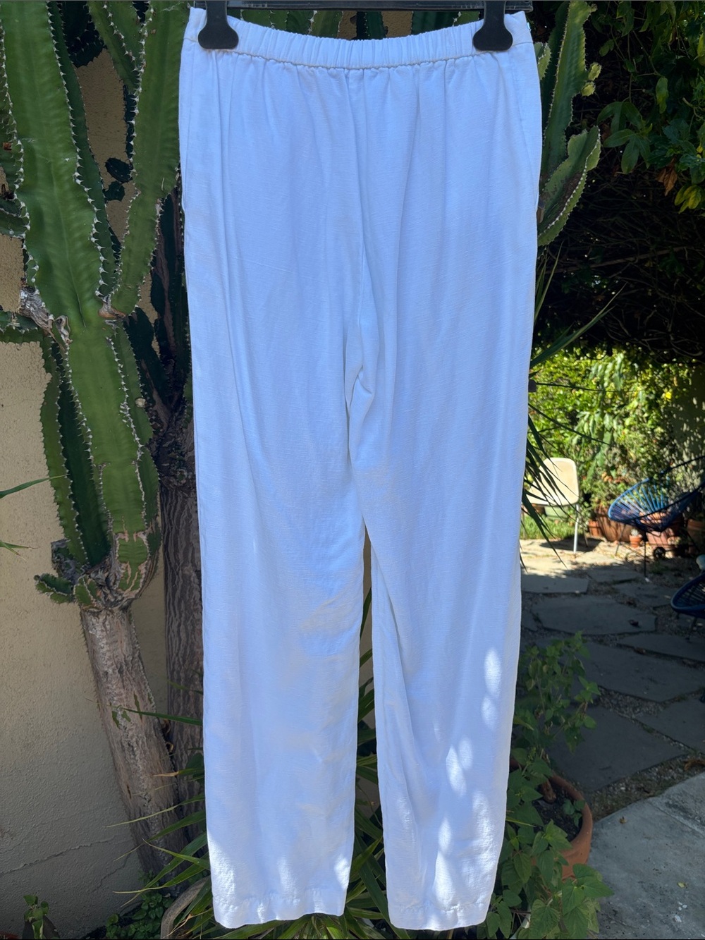 EILEEN FISHER White Wide-Leg Elastic Waist Linen Pants